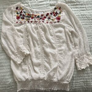 Solitaire Ivory Blouse with Colorful Floral Embroidery